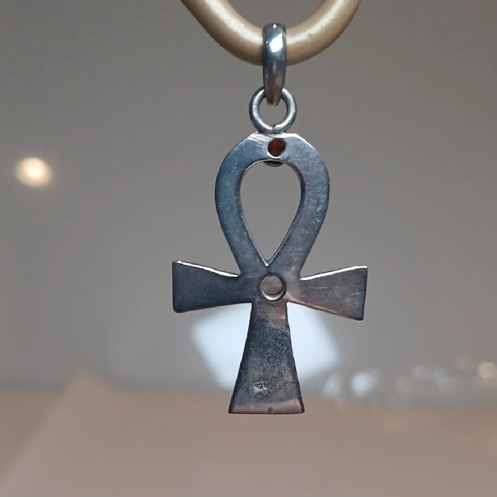 🔮✨ Sterling Silver Ankh Pendant Garnet Amethyst Sacred Egyptian Whimsigoth - Picture 2 of 6